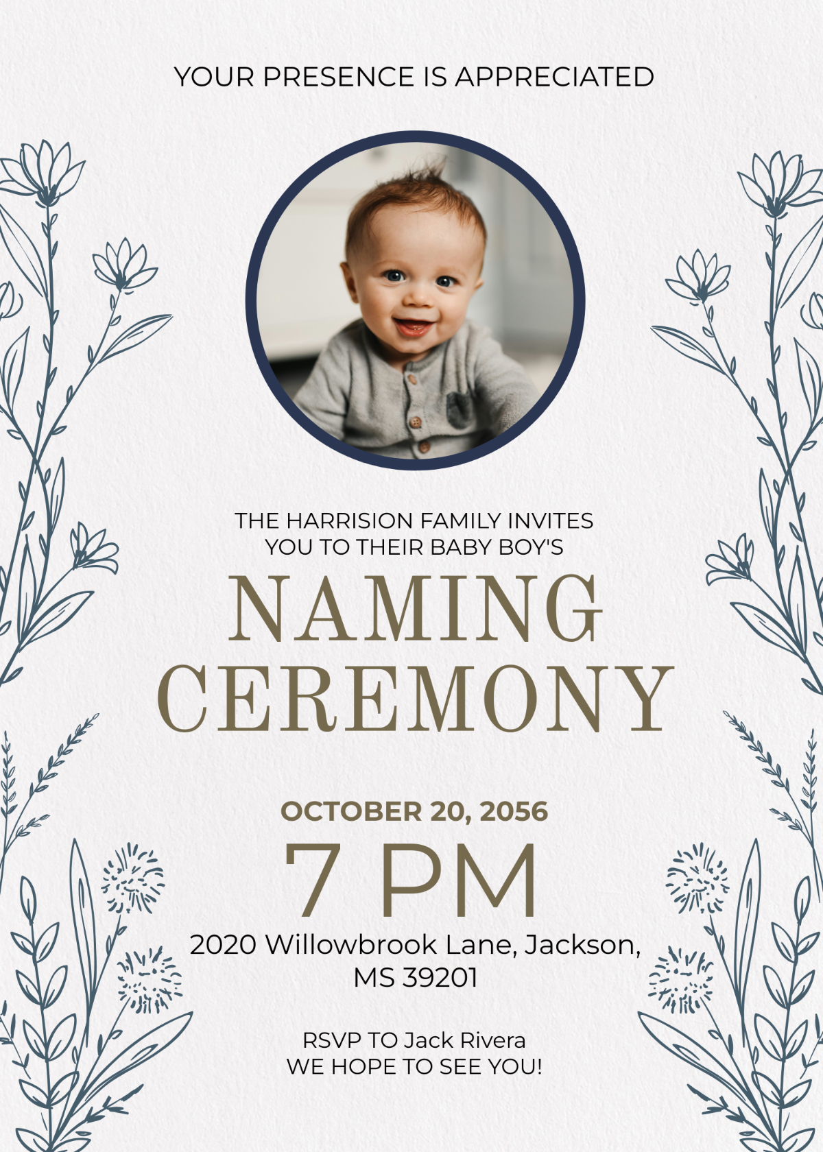 Boy Baby Naming Ceremony Invitation