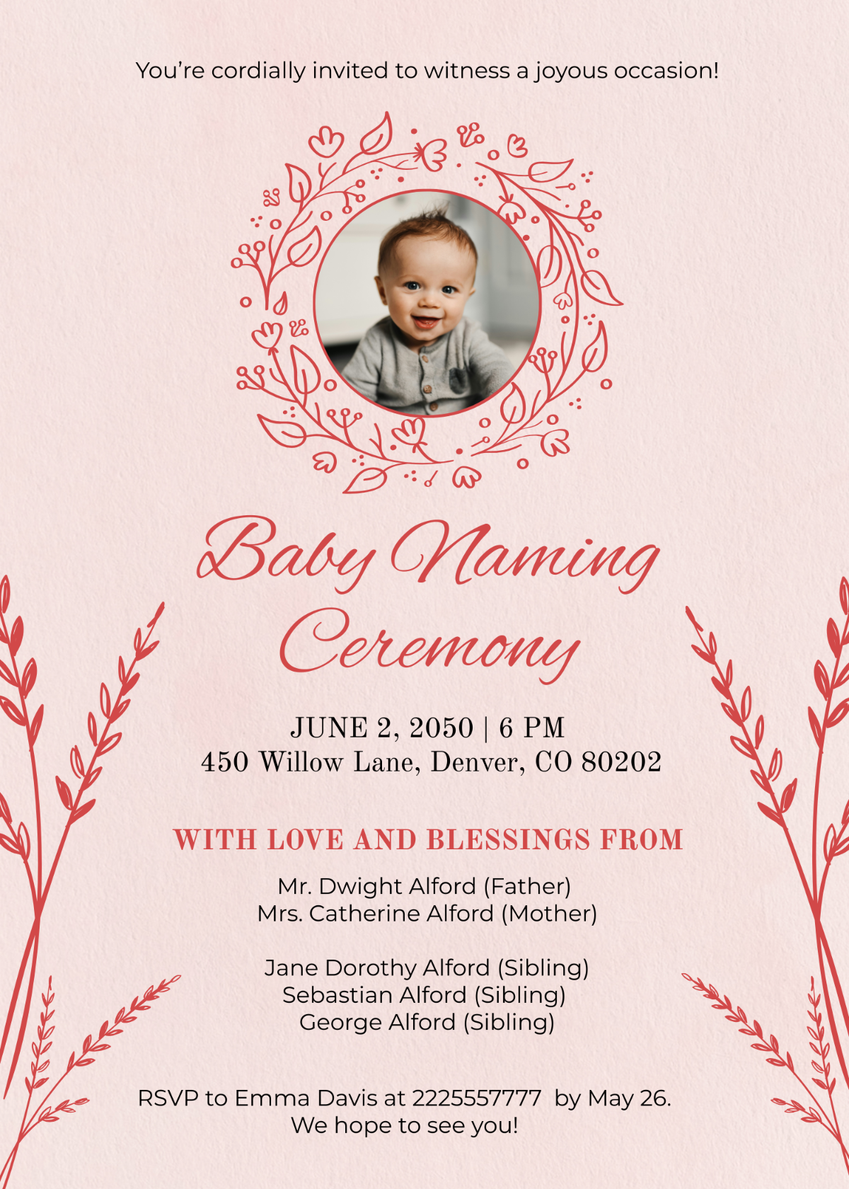 Naming Ceremony Invitation With Siblings Names