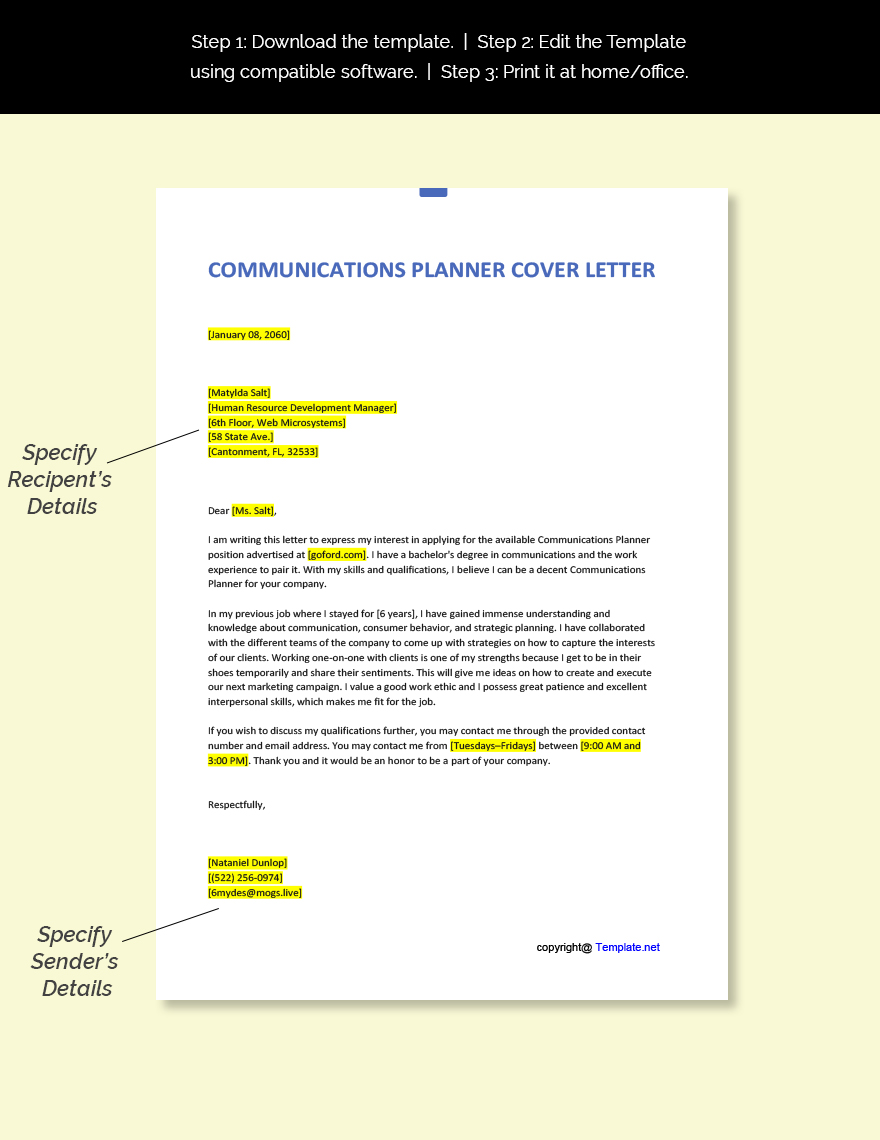 Communications Planner Cover Letter