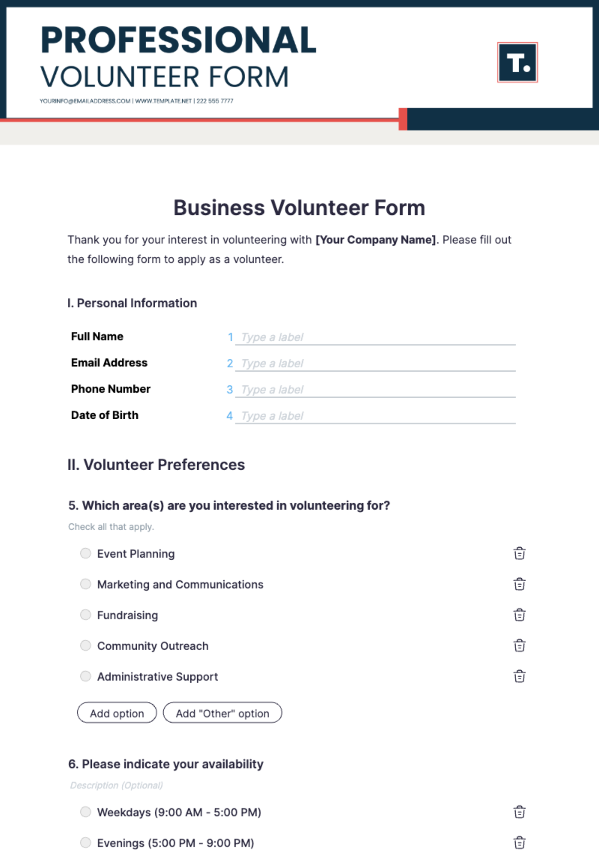 Business Volunteer Form Template - Edit Online & Download