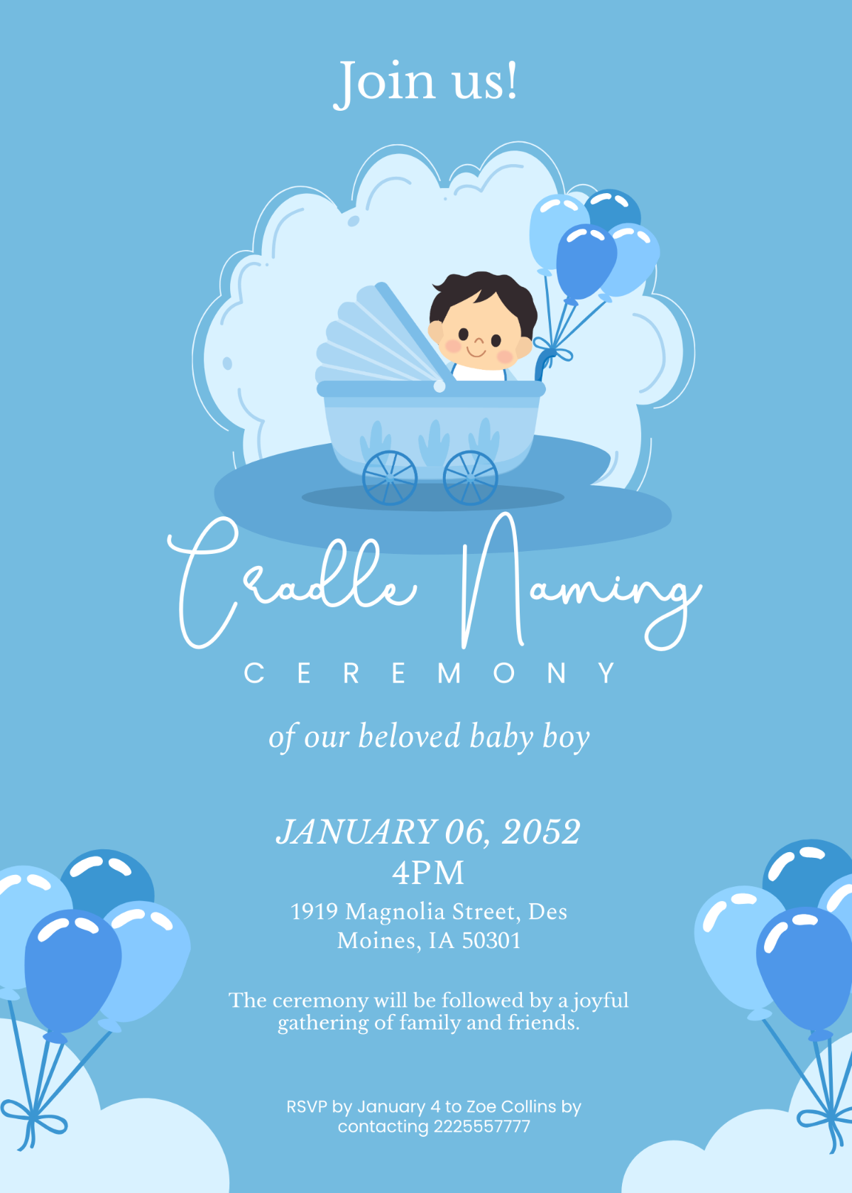 Free Baby Boy Cradle Naming Ceremony Invitation Template - Edit Online & Download | Template.net