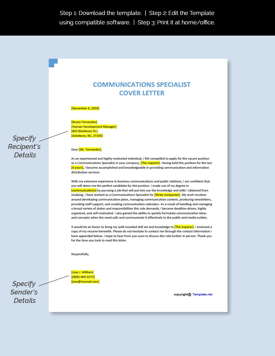 cover letter examples for communications specialist
