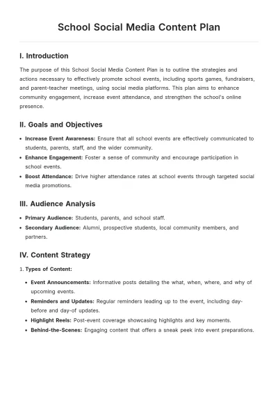 Free School Social Media Content Plan Template to Edit Online