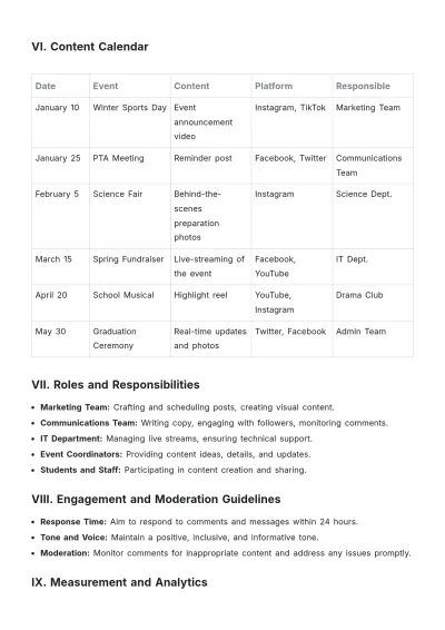 Free School Social Media Content Plan Template to Edit Online