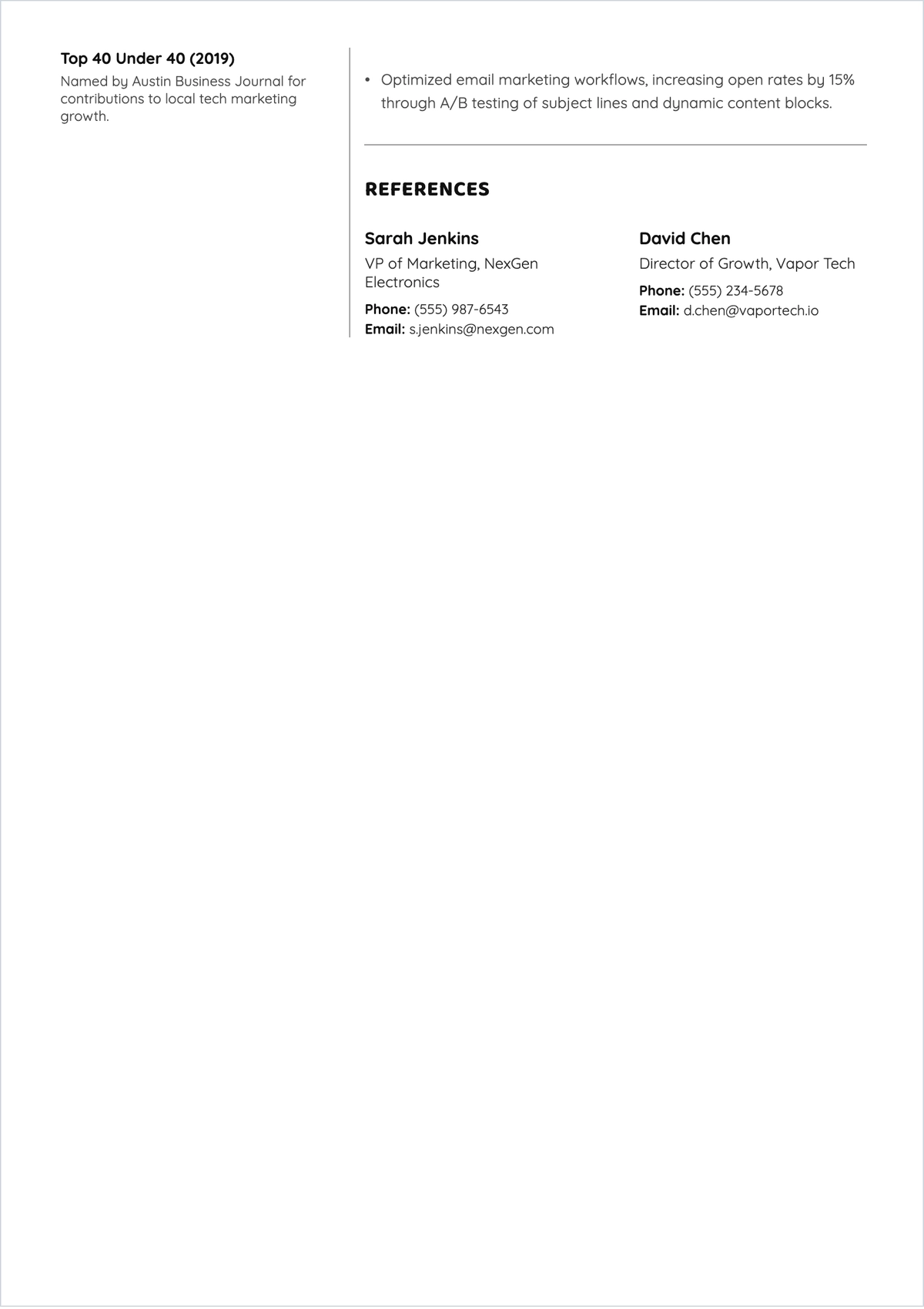Free Marketing ATS Resume to Edit Online