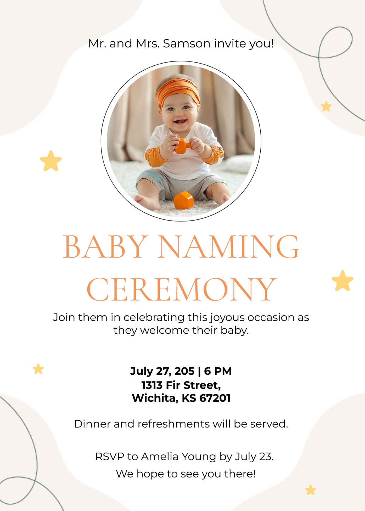 Happy Baby Naming Ceremony Invitation Card