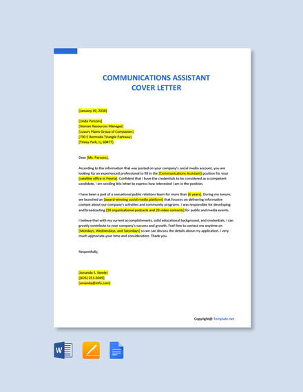 communication assistant cover letter sample