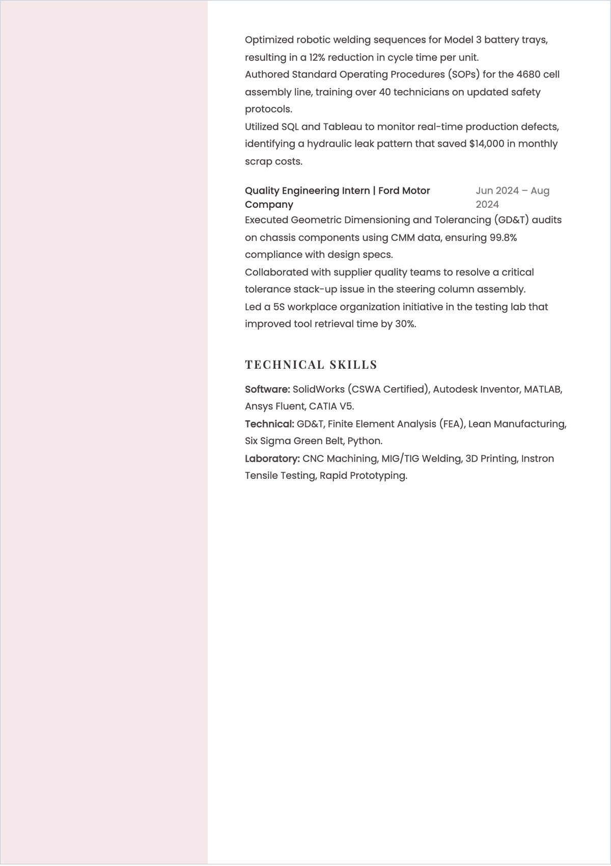 Free Engineering Student ATS Resume Template, AI Resume Builder