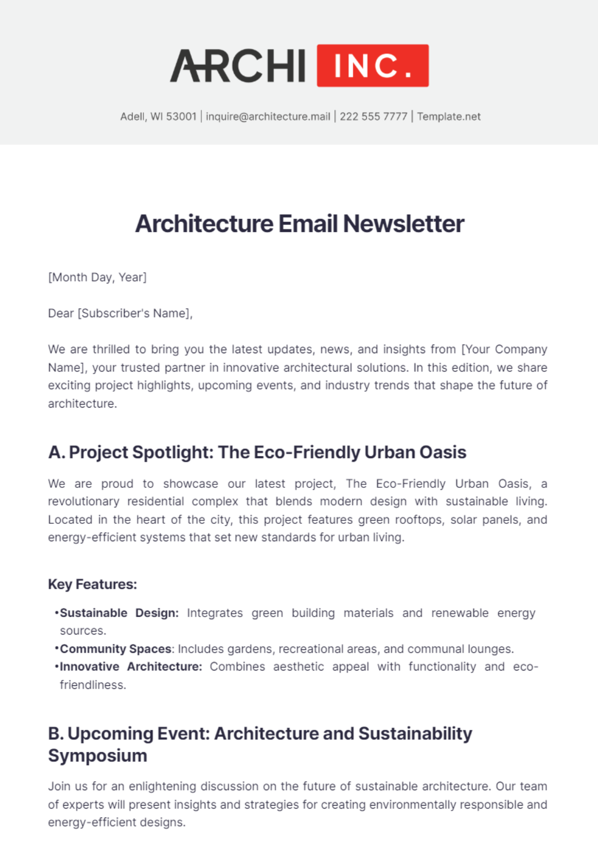 Architecture Email Newsletter Template - Edit Online & Download