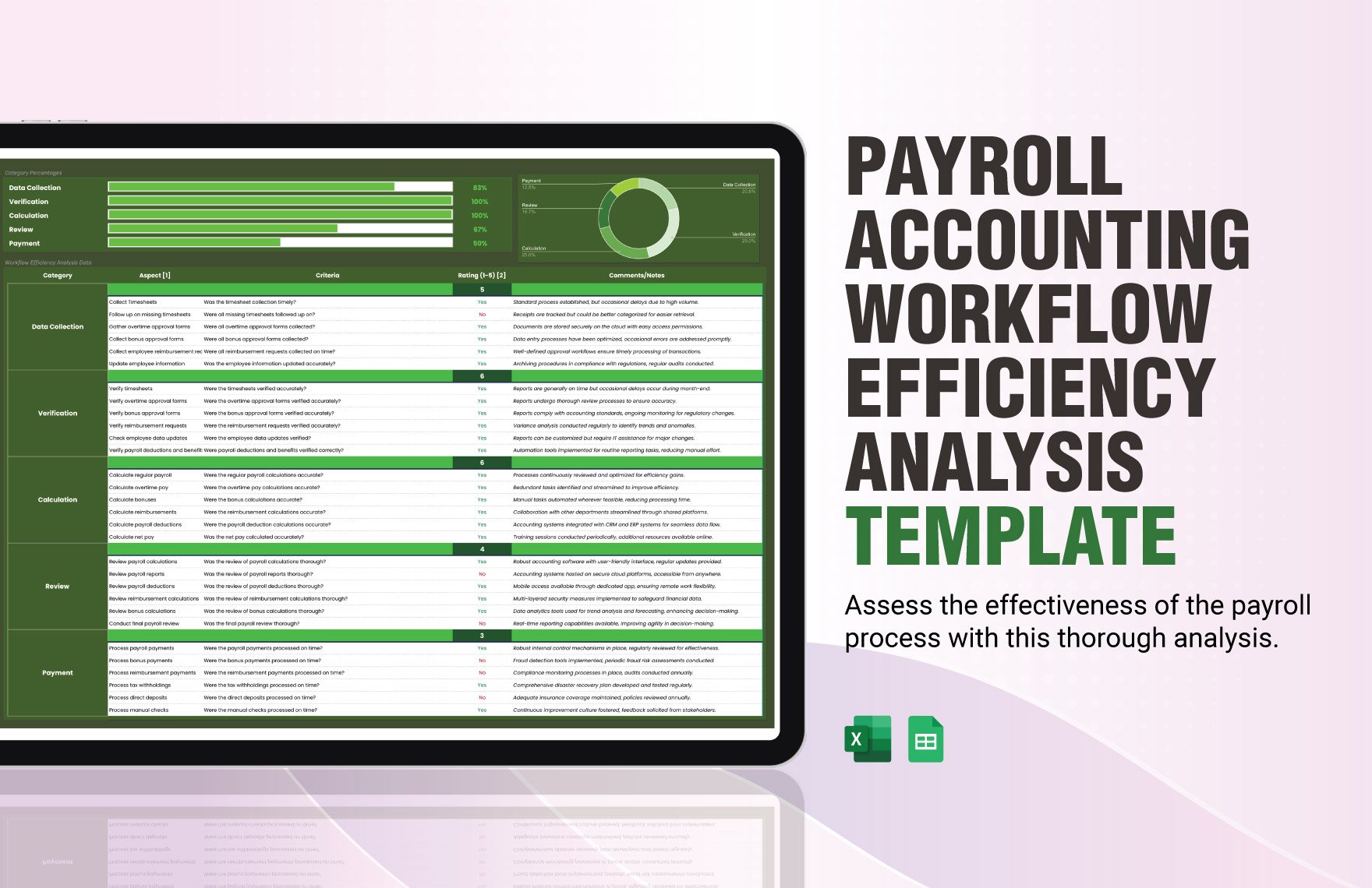 Payroll Accounting Workflow Efficiency Analysis Template in Excel, Google Sheets