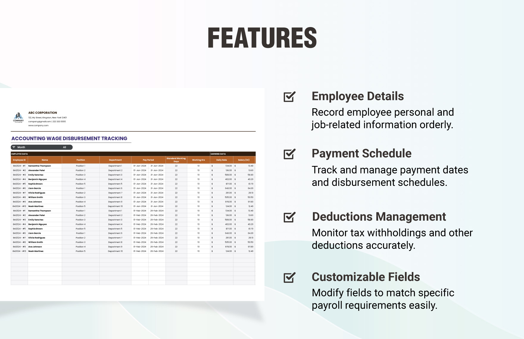Accounting Wage Disbursement Tracking Template