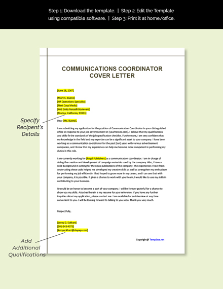communications coordinator cover letter example
