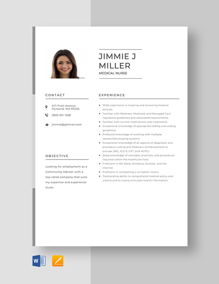 Free Medical Nurse Resume Template - Word, Apple Pages