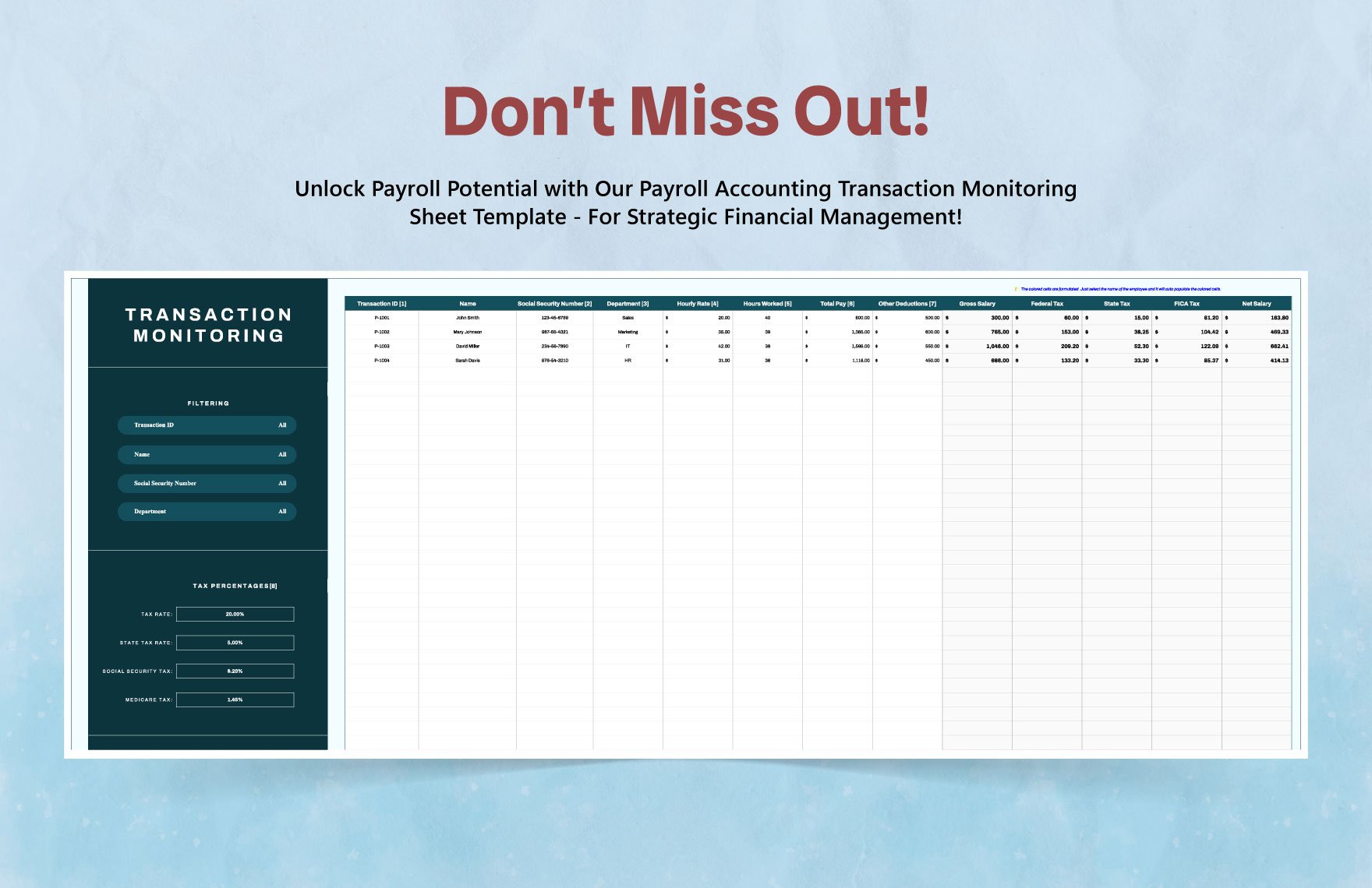 Payroll Accounting Transaction Monitoring Sheet Template