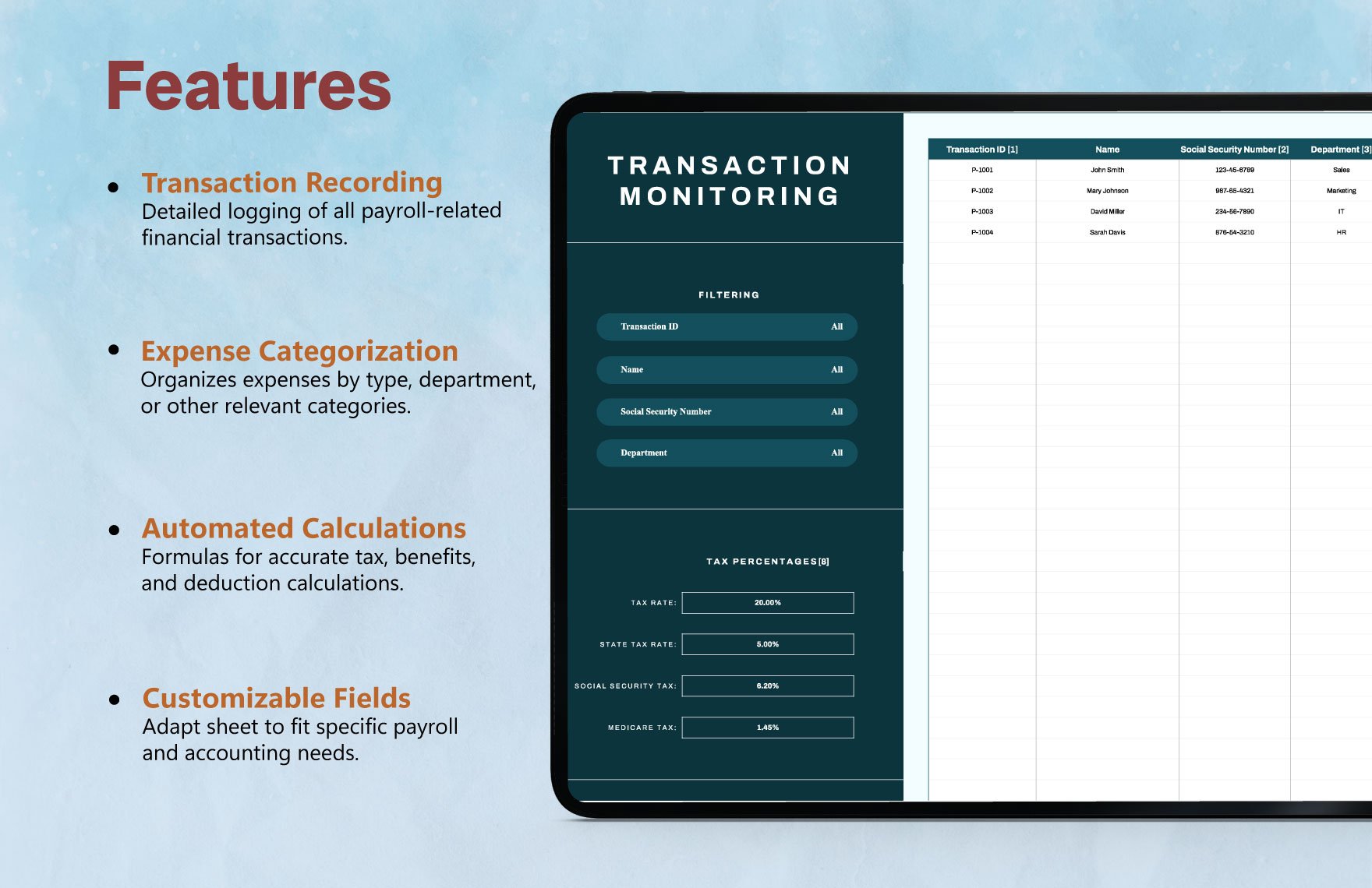 Payroll Accounting Transaction Monitoring Sheet Template