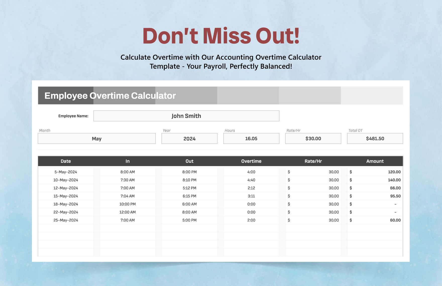 Accounting Overtime Calculator Template