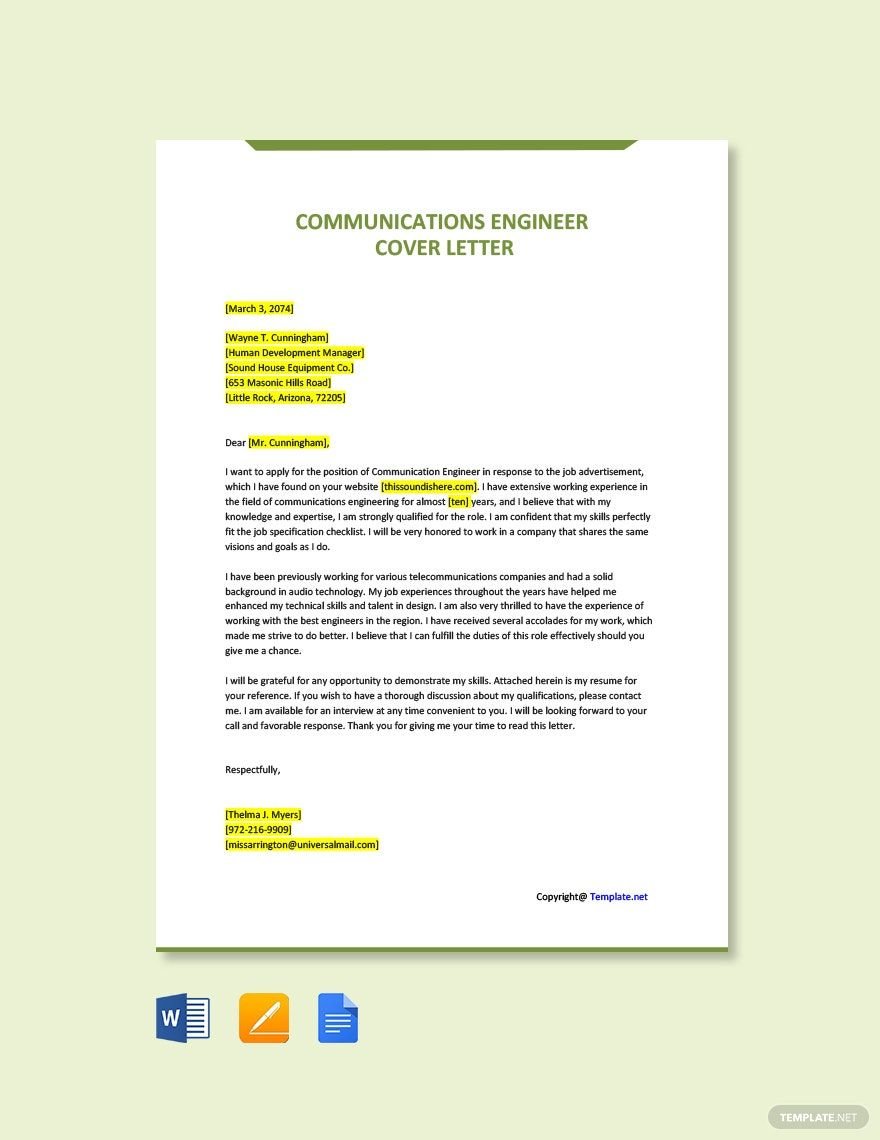 Communication Engineer Cover Letter