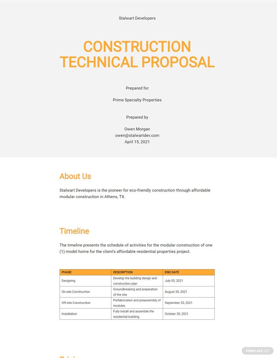 Construction Technical Proposal Template Google Docs Word Apple