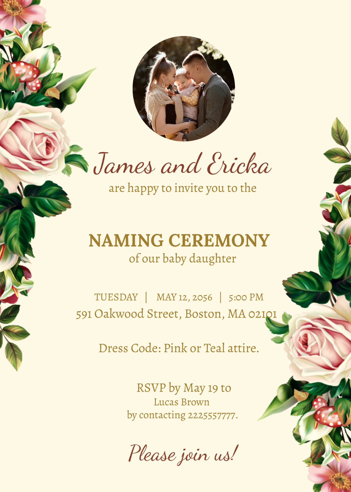 Summer Meadow Wildflowers Naming Ceremony Invitation