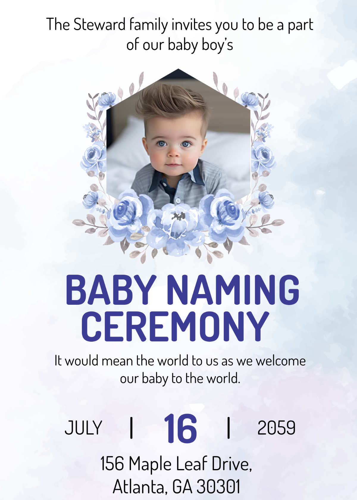 Naming ceremony invitation card for baby boy