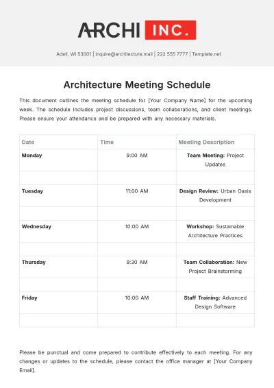 Free Architecture Meeting Schedule Template to Edit Online