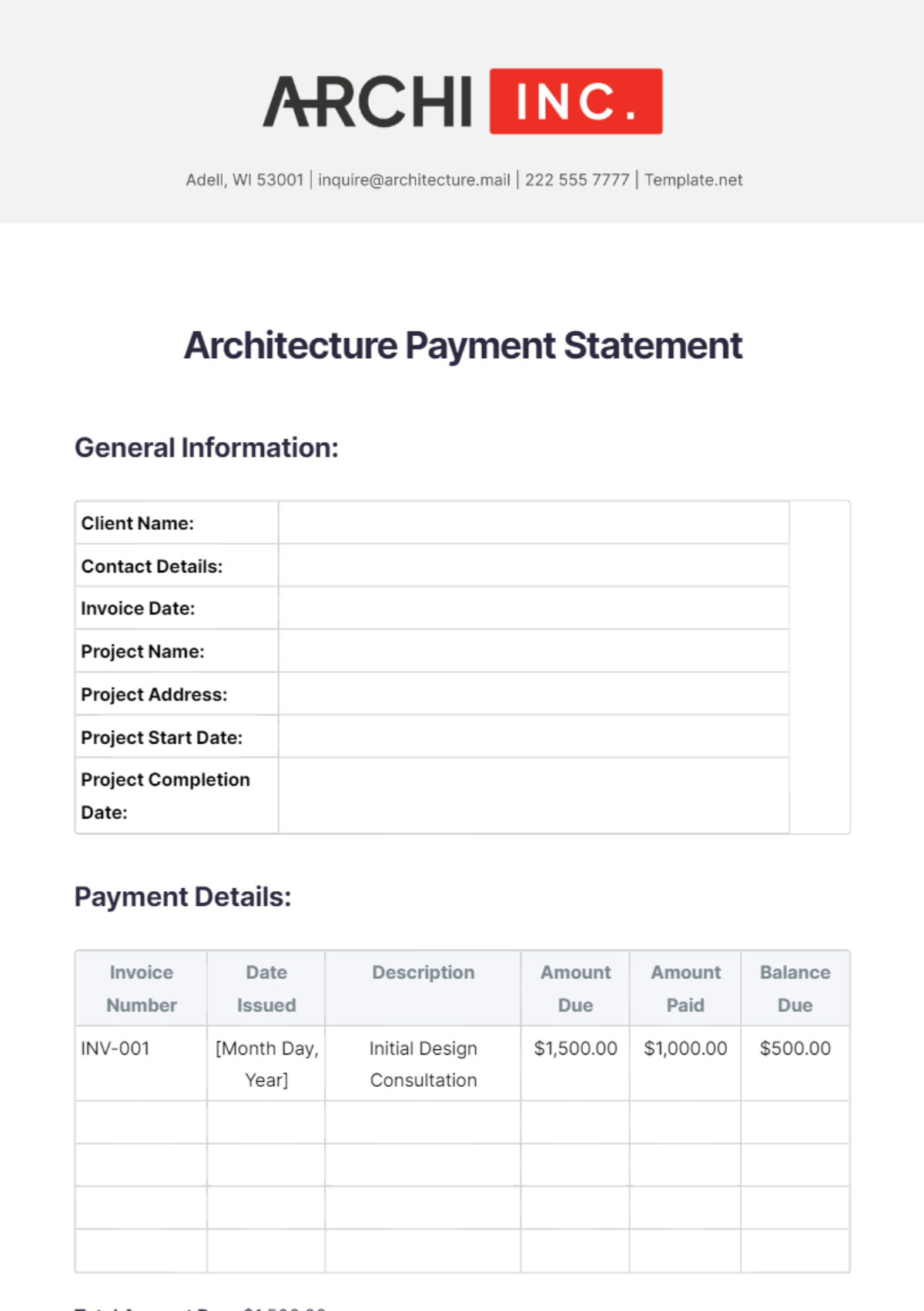 Architecture Payment Statement Template - Edit Online & Download