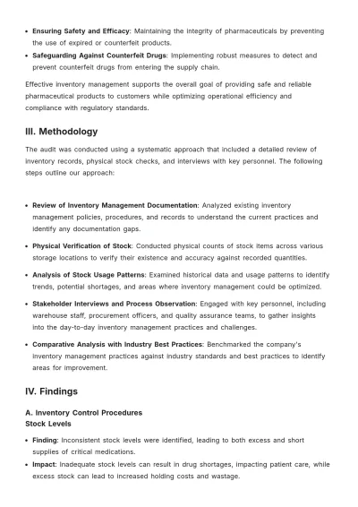 Free Stock Audit Report of Pharmaceutical Company Template to Edit Online