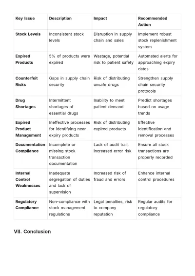 Free Stock Audit Report of Pharmaceutical Company Template to Edit Online