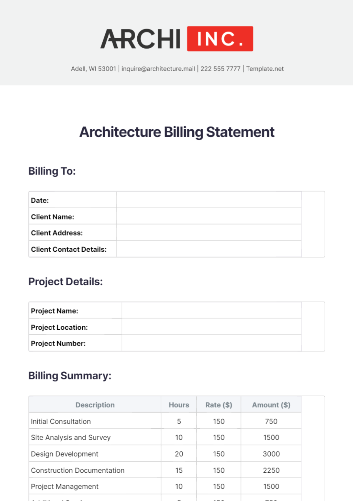 Architecture Billing Statement Template - Edit Online & Download