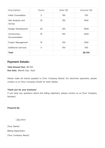 Free Architecture Billing Statement Template to Edit Online