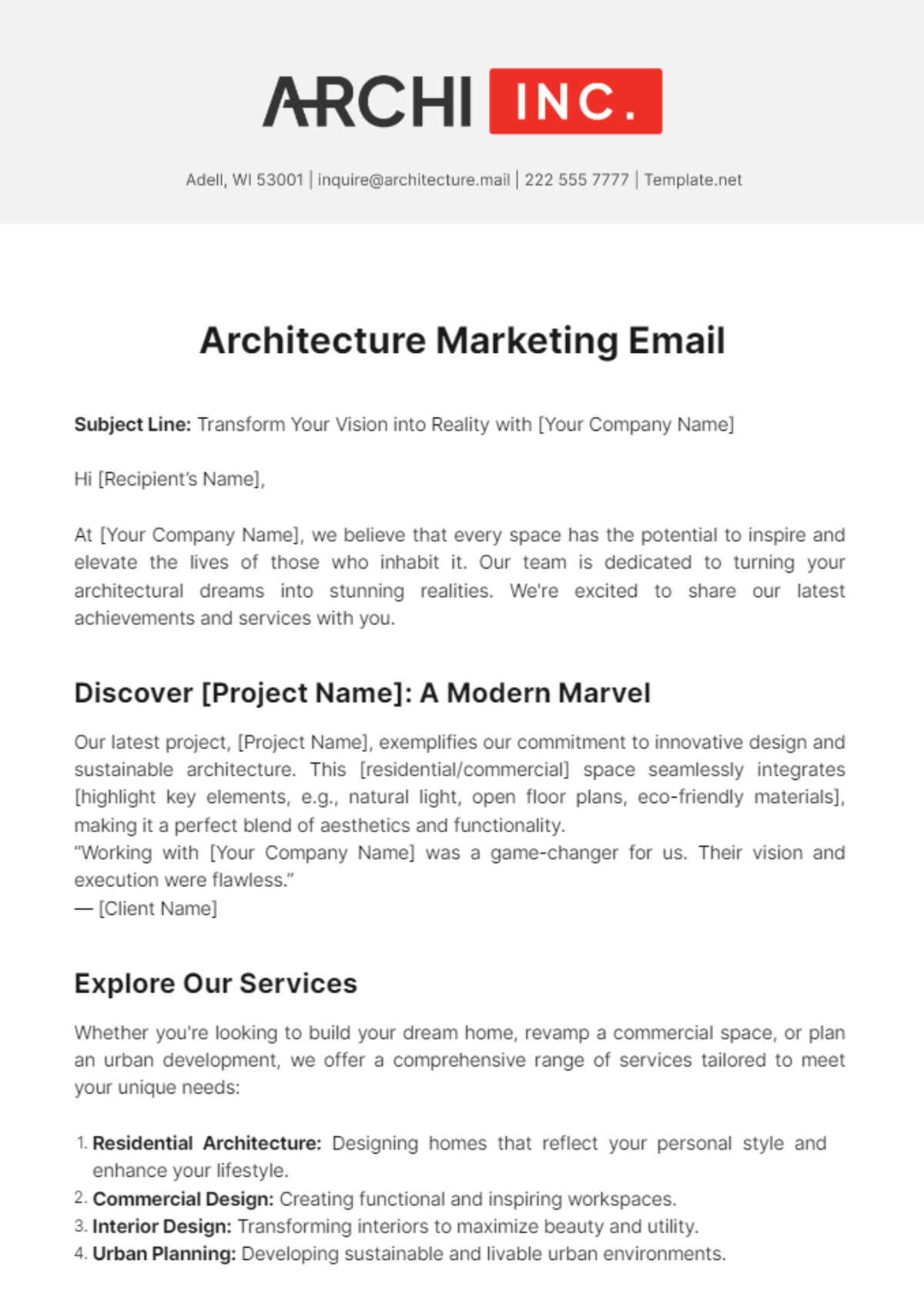 Architecture Marketing Email Template - Edit Online & Download