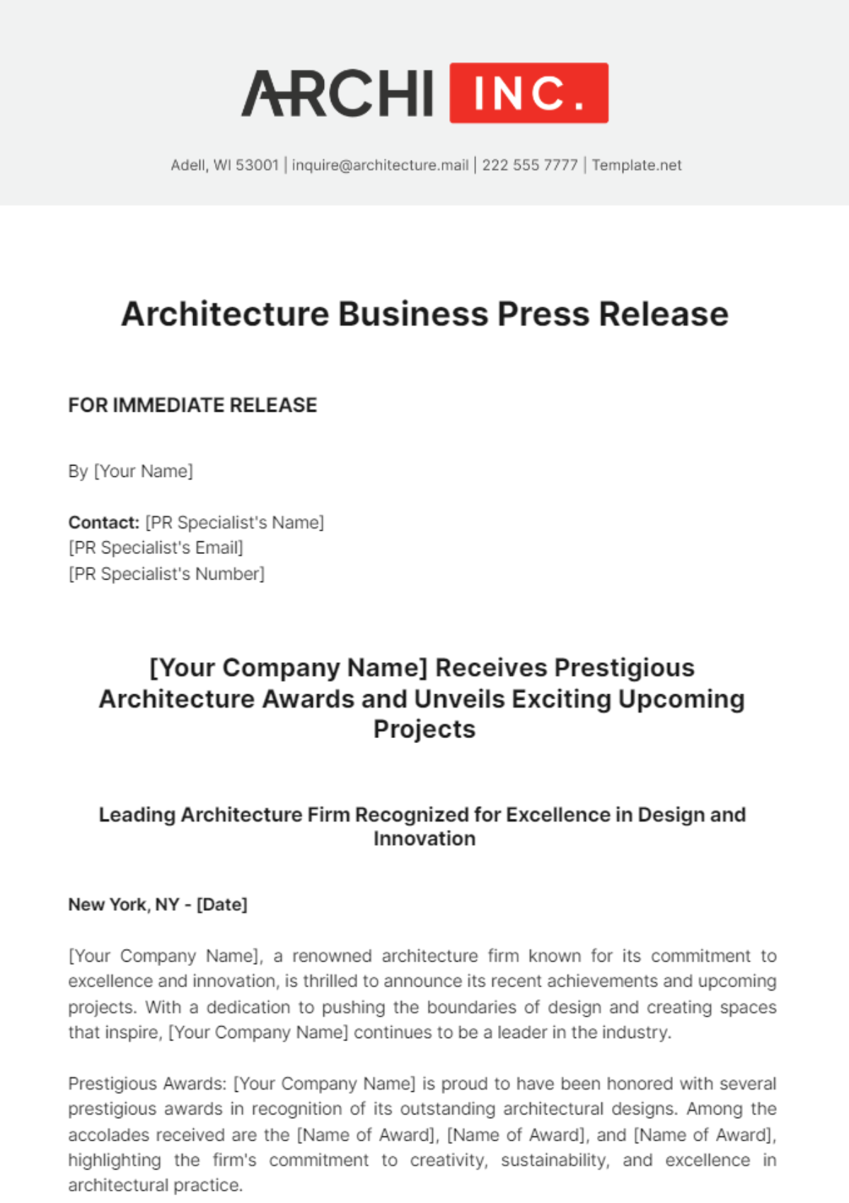 Architecture Business Press Release Template - Edit Online & Download