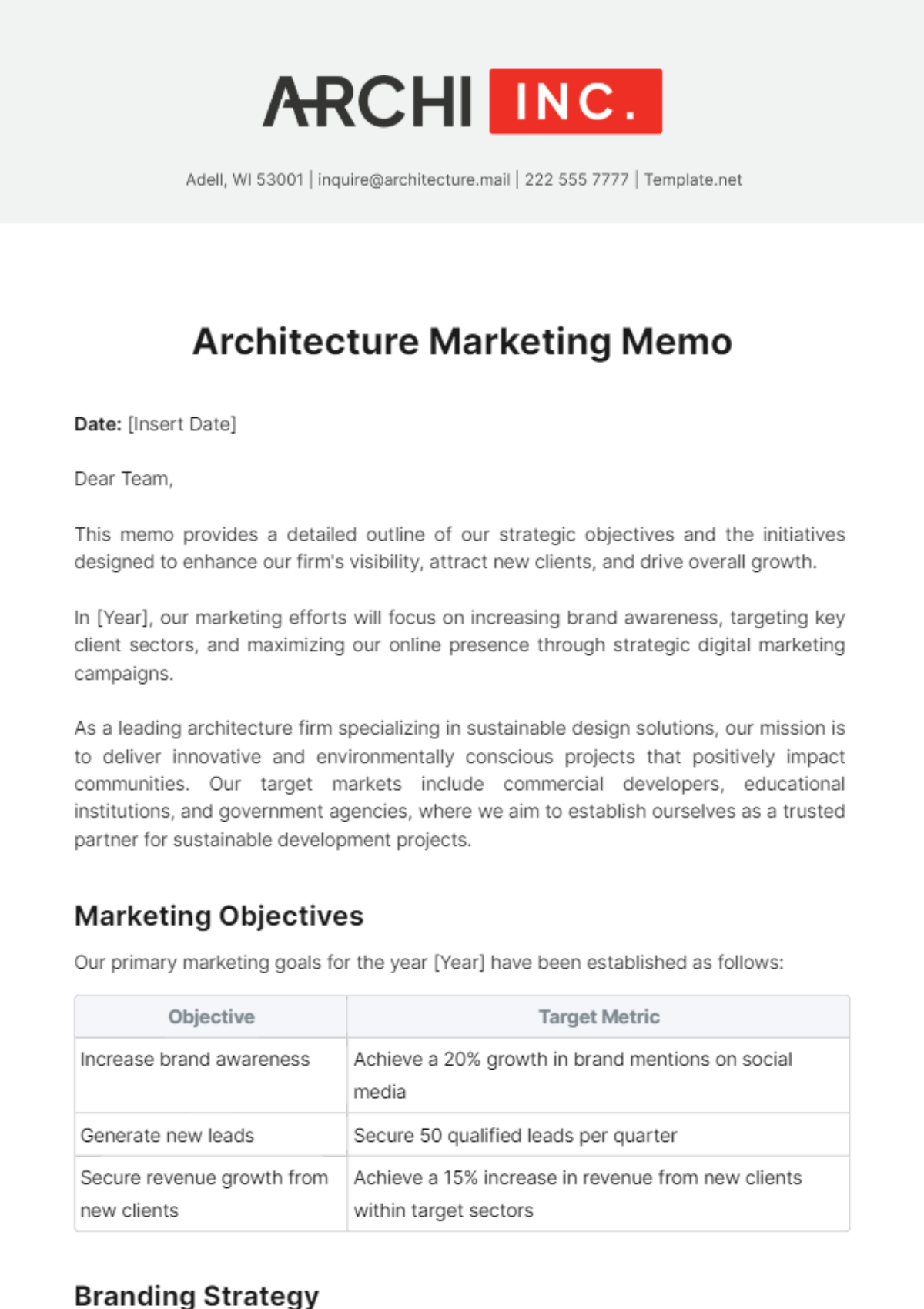 Architecture Marketing Memo Template - Edit Online & Download