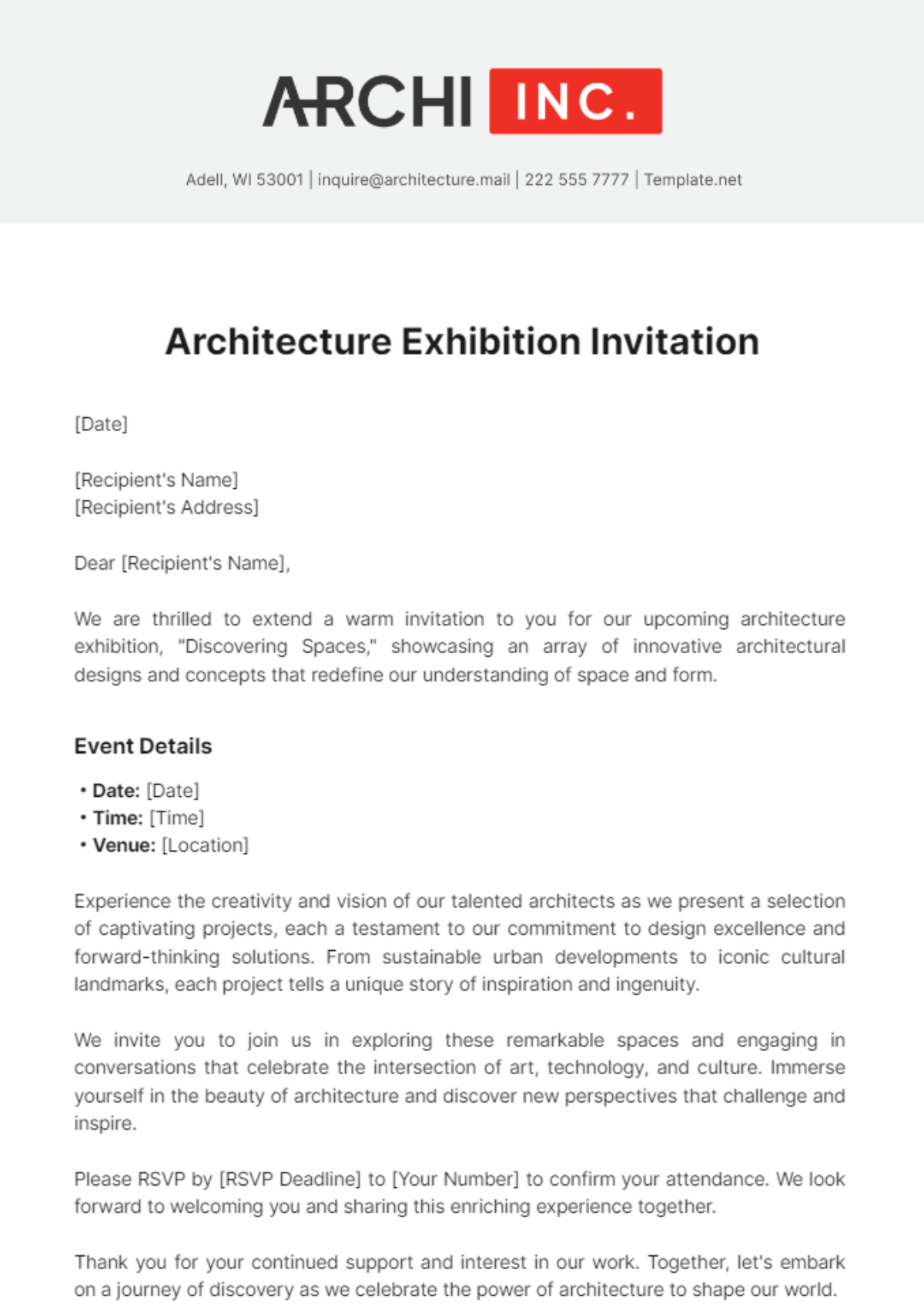 Architecture Exhibition Invitation Template - Edit Online & Download