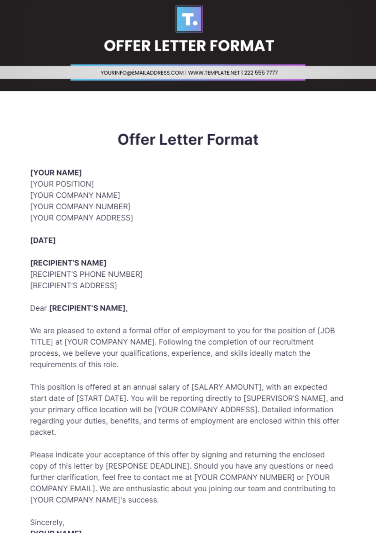 Offer Letter Format Template - Edit Online & Download