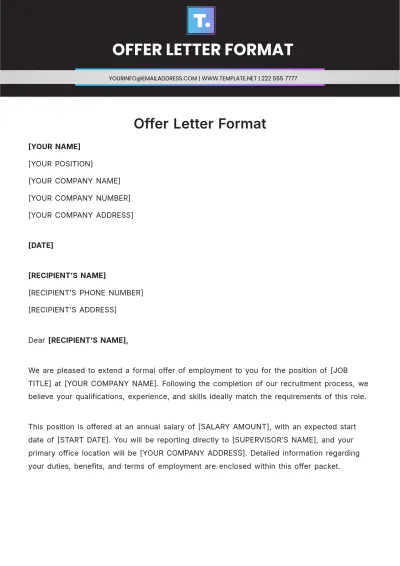 Free Offer Letter Format Template to Edit Online