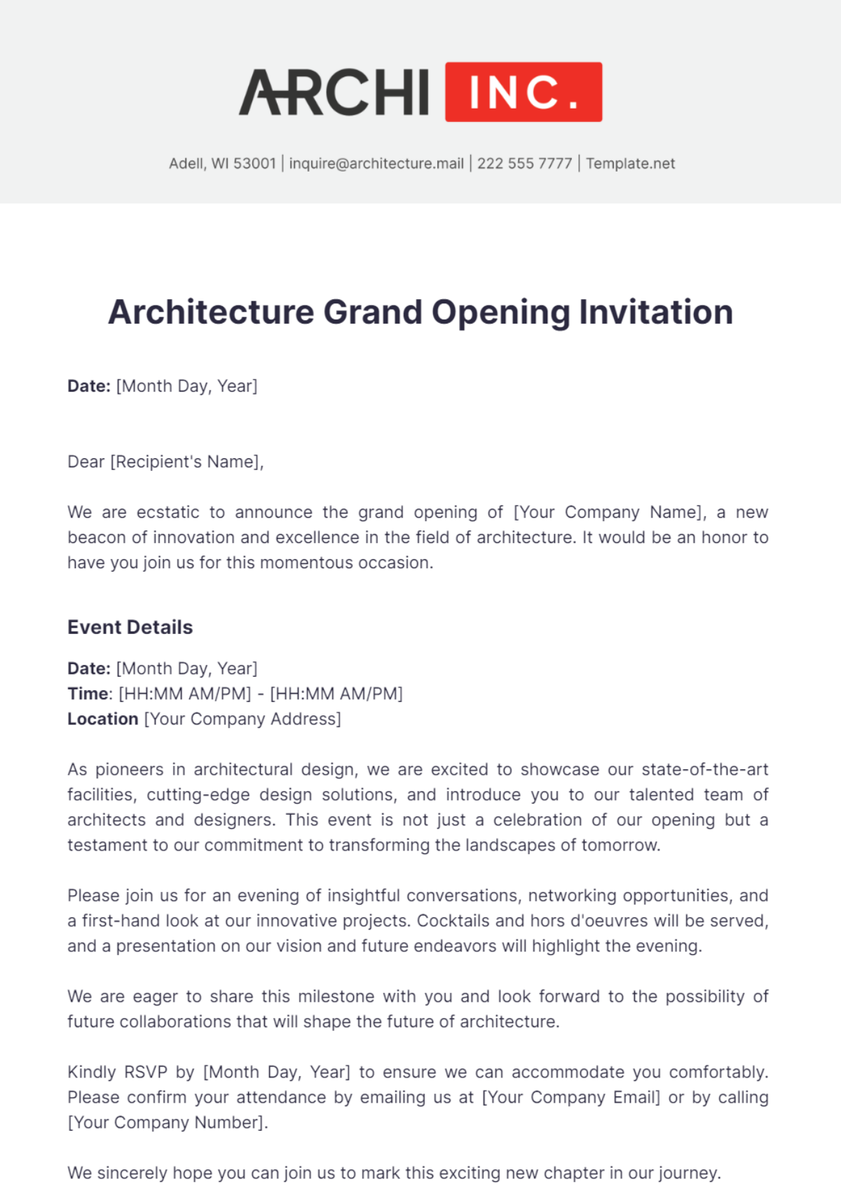 Architecture Grand Opening Invitation Template - Edit Online & Download