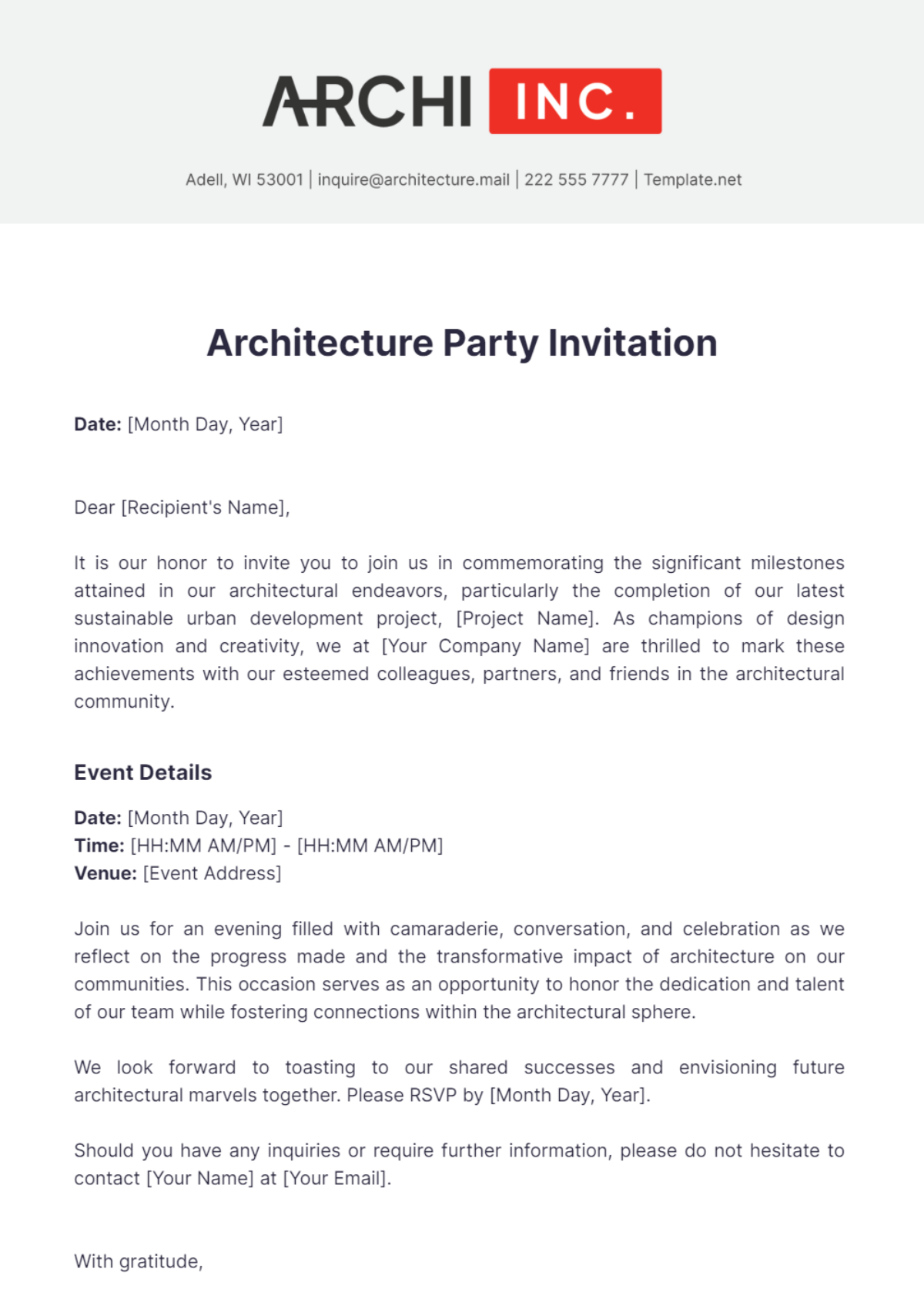 Architecture Party Invitation Template - Edit Online & Download