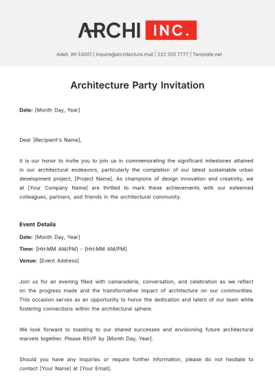 Free Architecture Party Invitation Template to Edit Online