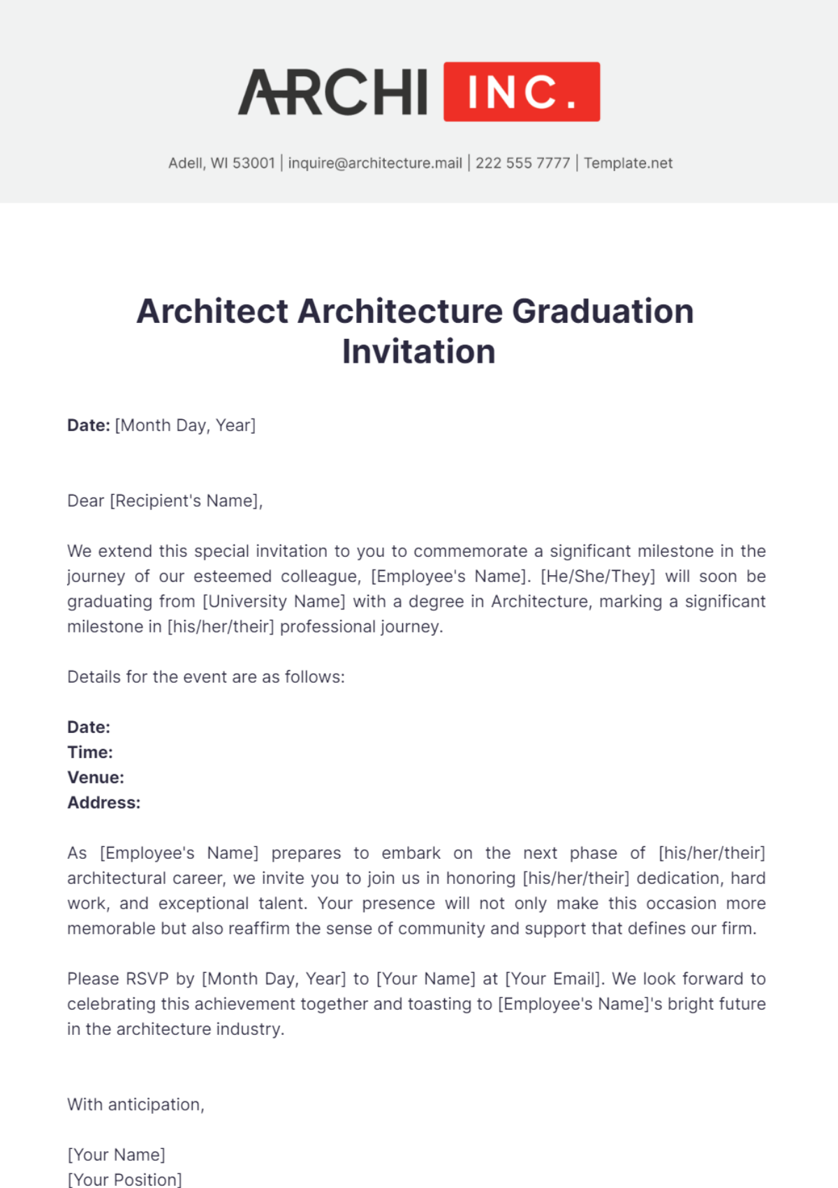 Architect Architecture Graduation Invitation Template - Edit Online & Download