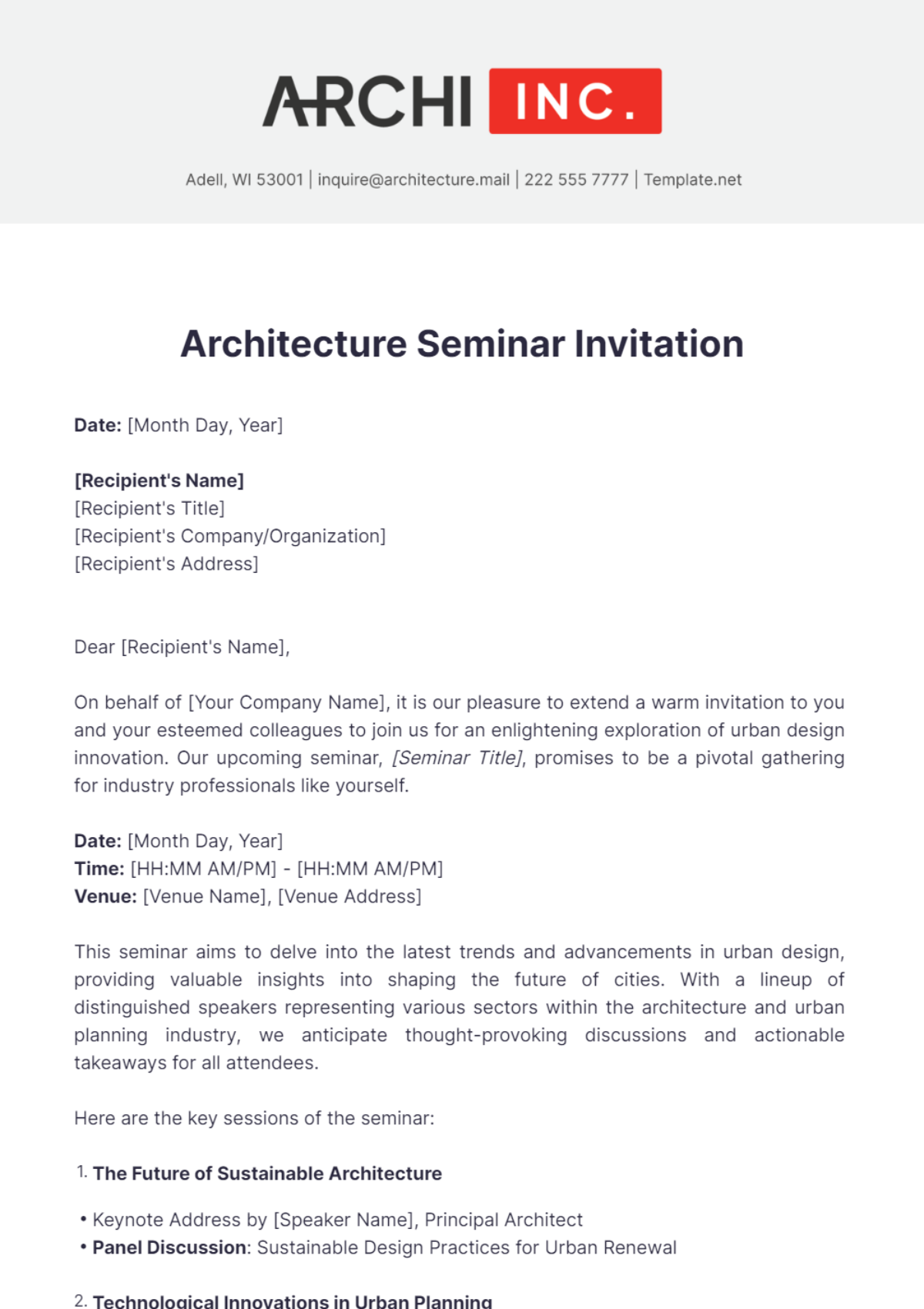 Architecture Seminar Invitation Template - Edit Online & Download