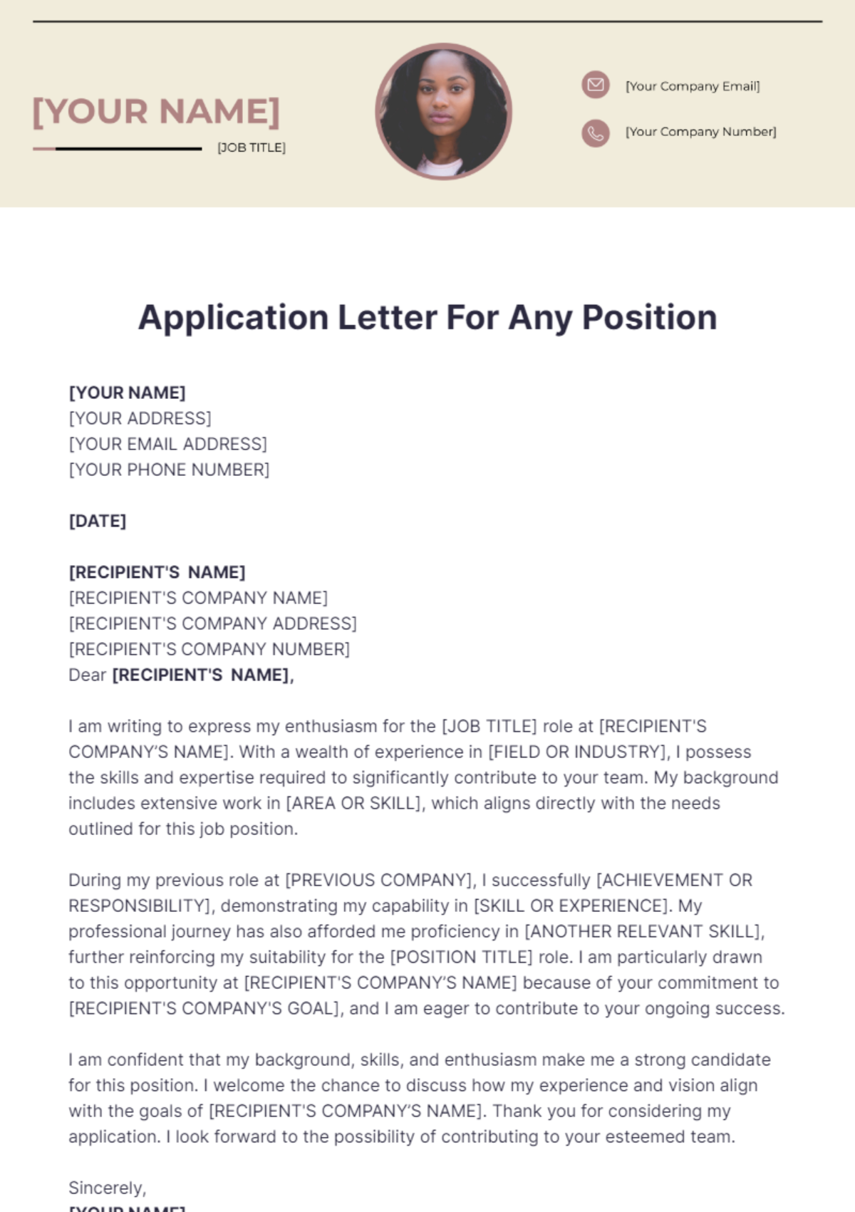 Application Letter Template For Any Position - Edit Online & Download