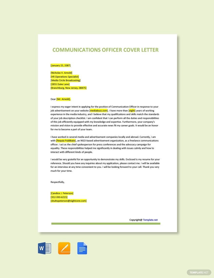 Communications Officer Cover Letter Template