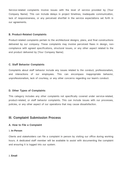 Free Architecture Complaints Procedure Template to Edit Online