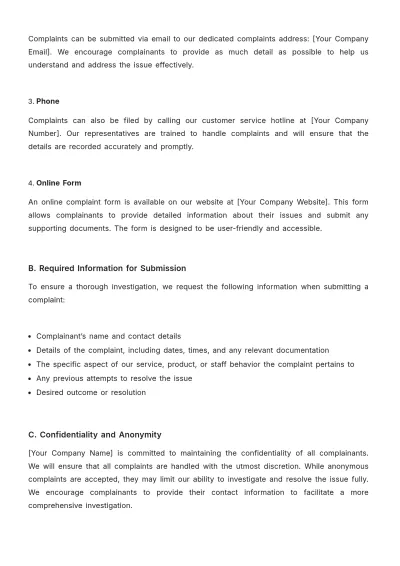 Free Architecture Complaints Procedure Template to Edit Online