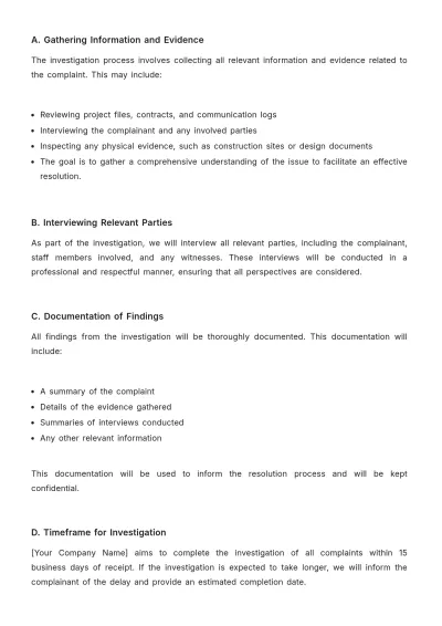 Free Architecture Complaints Procedure Template to Edit Online