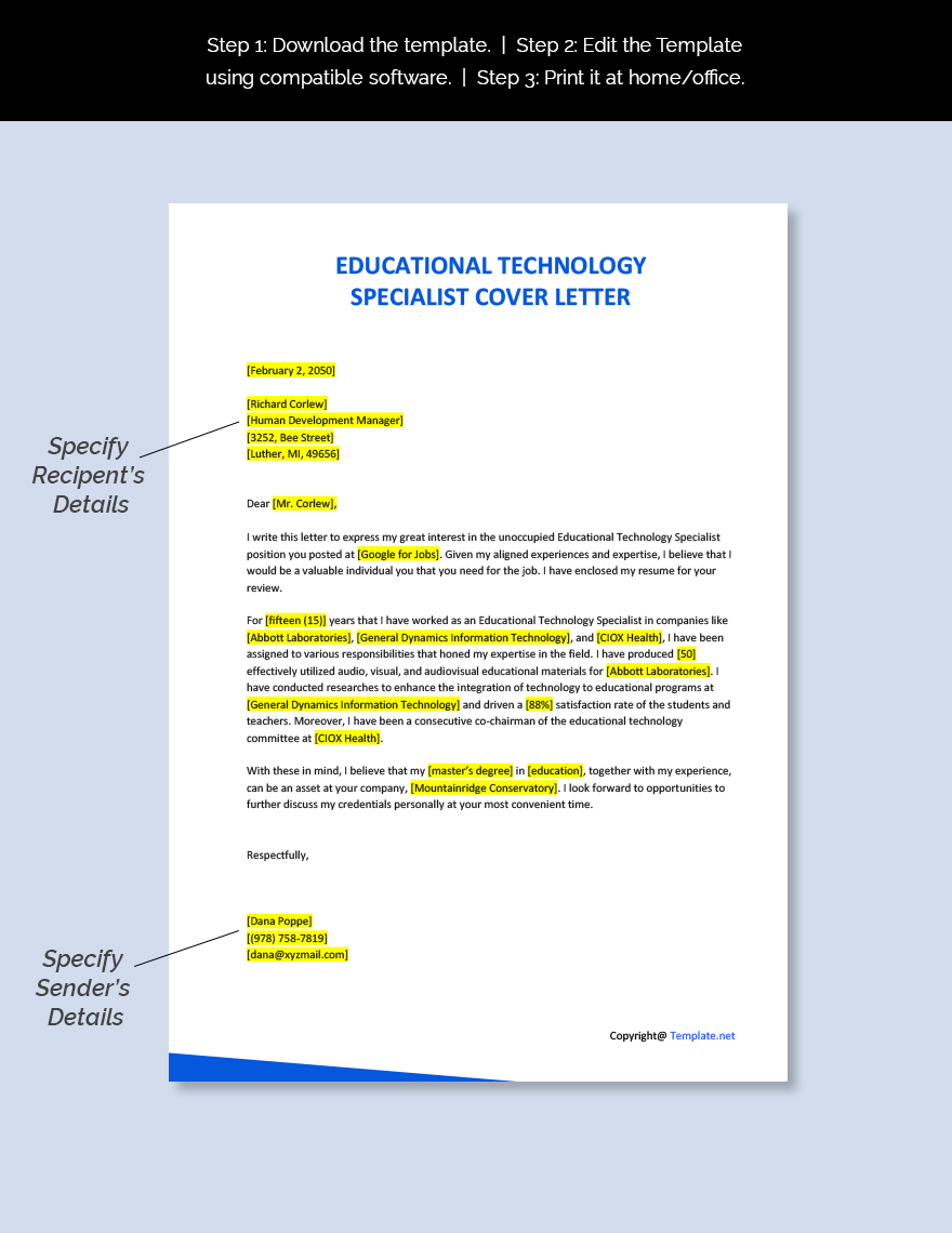 Educational Technology Specialist Cover Letter