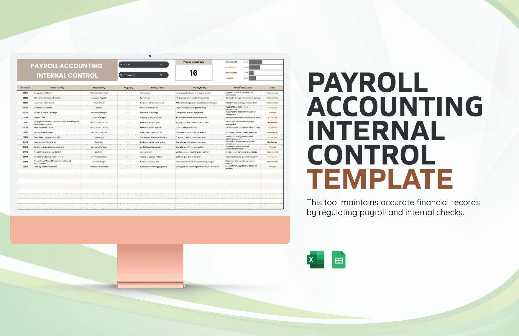 Payroll Accounting Internal Control Template in Excel, Google Sheets