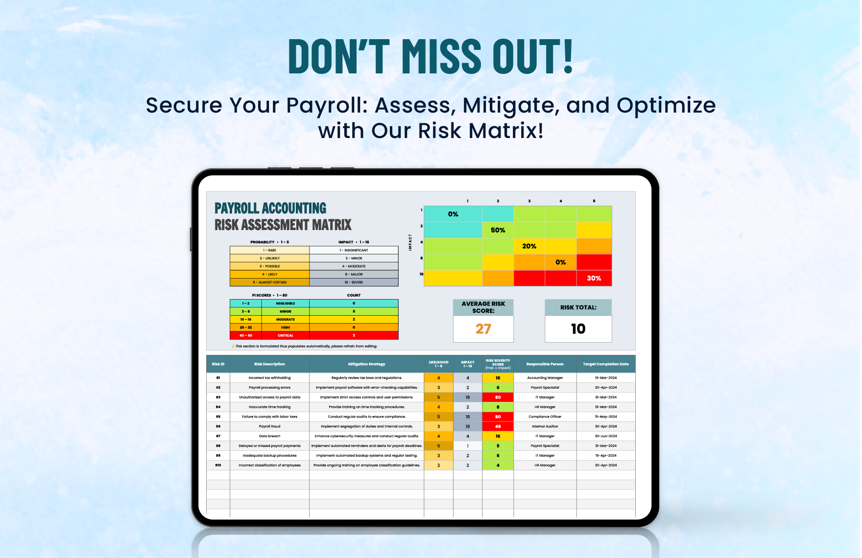 Payroll Accounting Risk Assessment Matrix Template