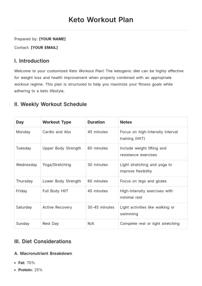 Free Keto Workout Plan Template to Edit Online